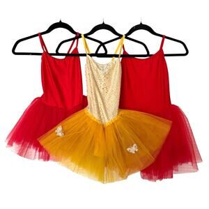 Set of 3 Red and Gold Butterfly Girls Ballet Costume / Tutu Dress - S/M